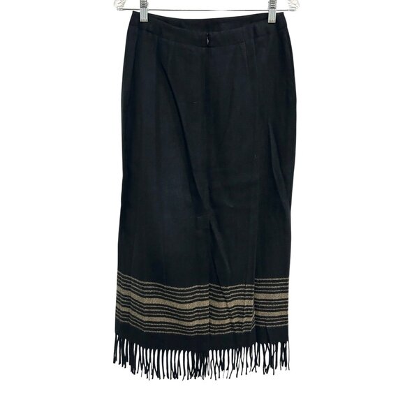Sheri Martin Sz 8 Black Fringe Trim Long Straight Pencil Sweater Skirt Office - Picture 2 of 9
